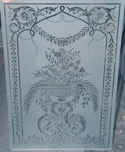 Detailed glass etching.